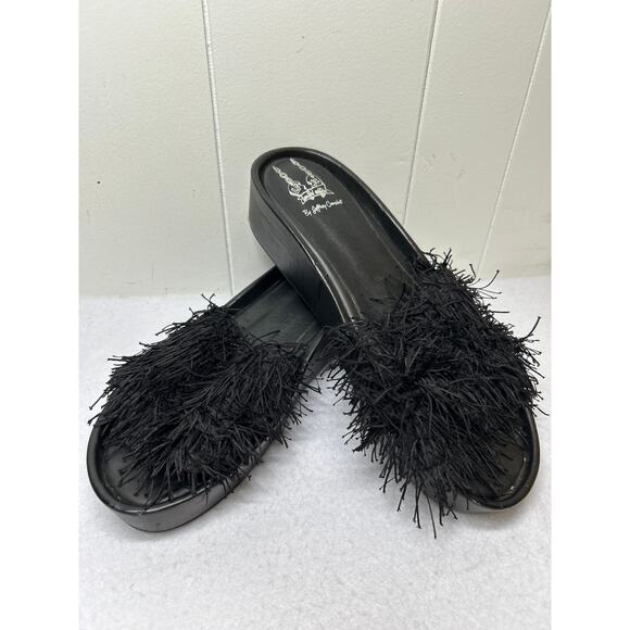 Jeffrey Campbell  LF x JC Limited Edition Fringe Slip On Flat Sandals Black 10 - Picture 1 of 6